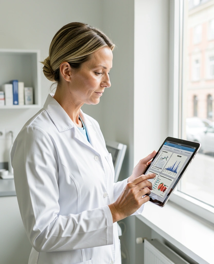 Clinical nutritionist reviewing patient data